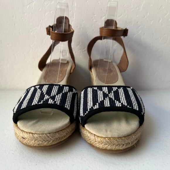 Soludos Woven Beaded Wedge Espadrille Sandals Open Toe Resortwear Navy Size 9 - Picture 5 of 13